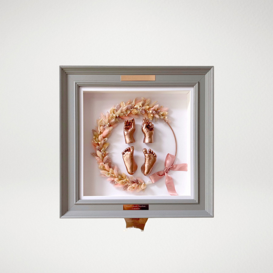 Light Grey Bevelled Frame - ft. pink and oats floral hoop