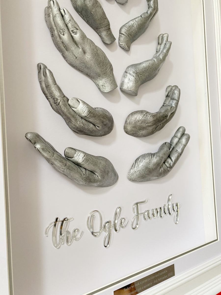White Premium Bevelled Frame - ft. family name lettering & antique silver casts