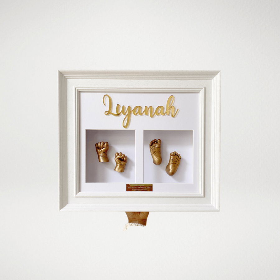 White Bevelled Frame ft. gold acrylic personalisation